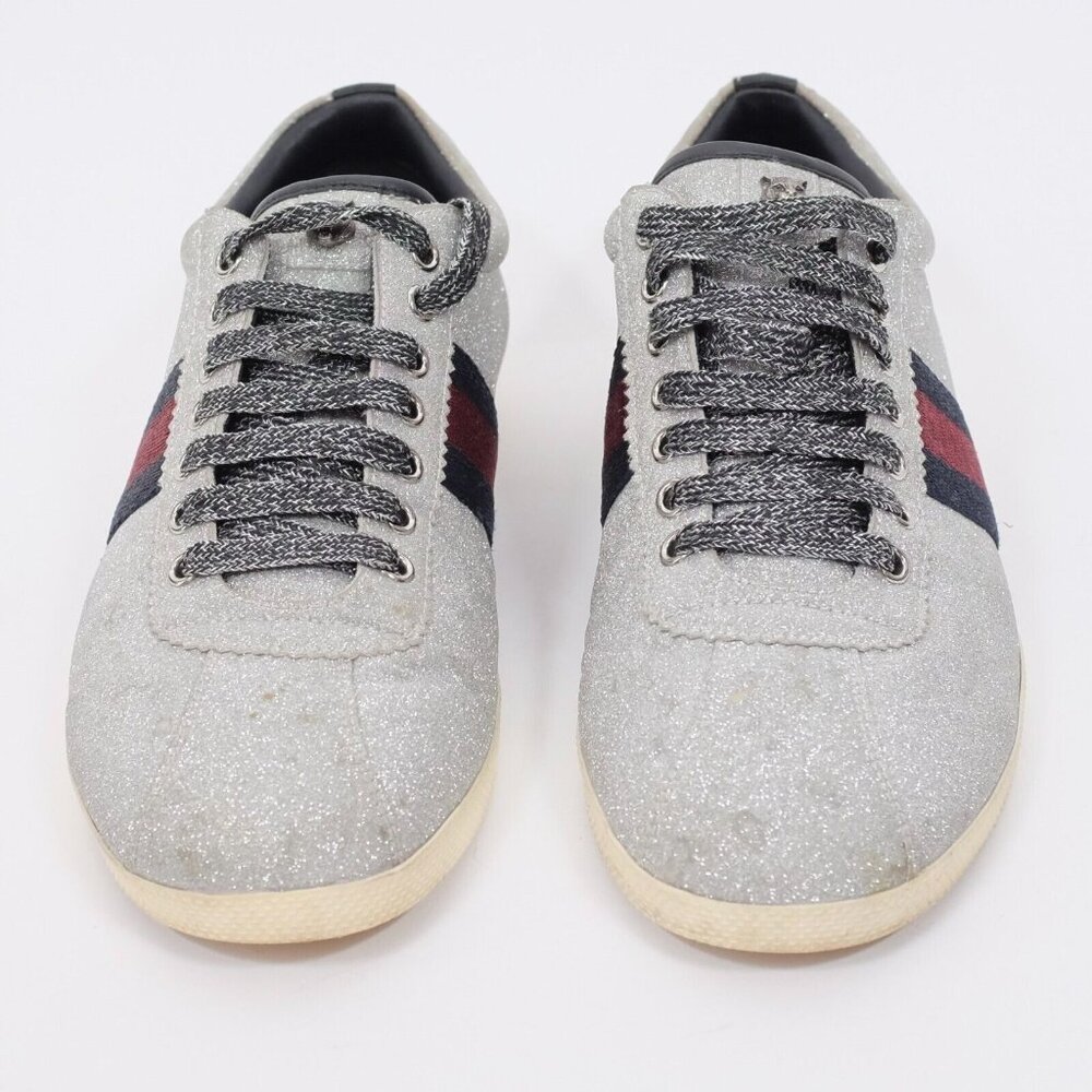 GUCCI ACE sneaker 9 US 9.5 silver glitter Web metallic studs - Picture 10 of 11